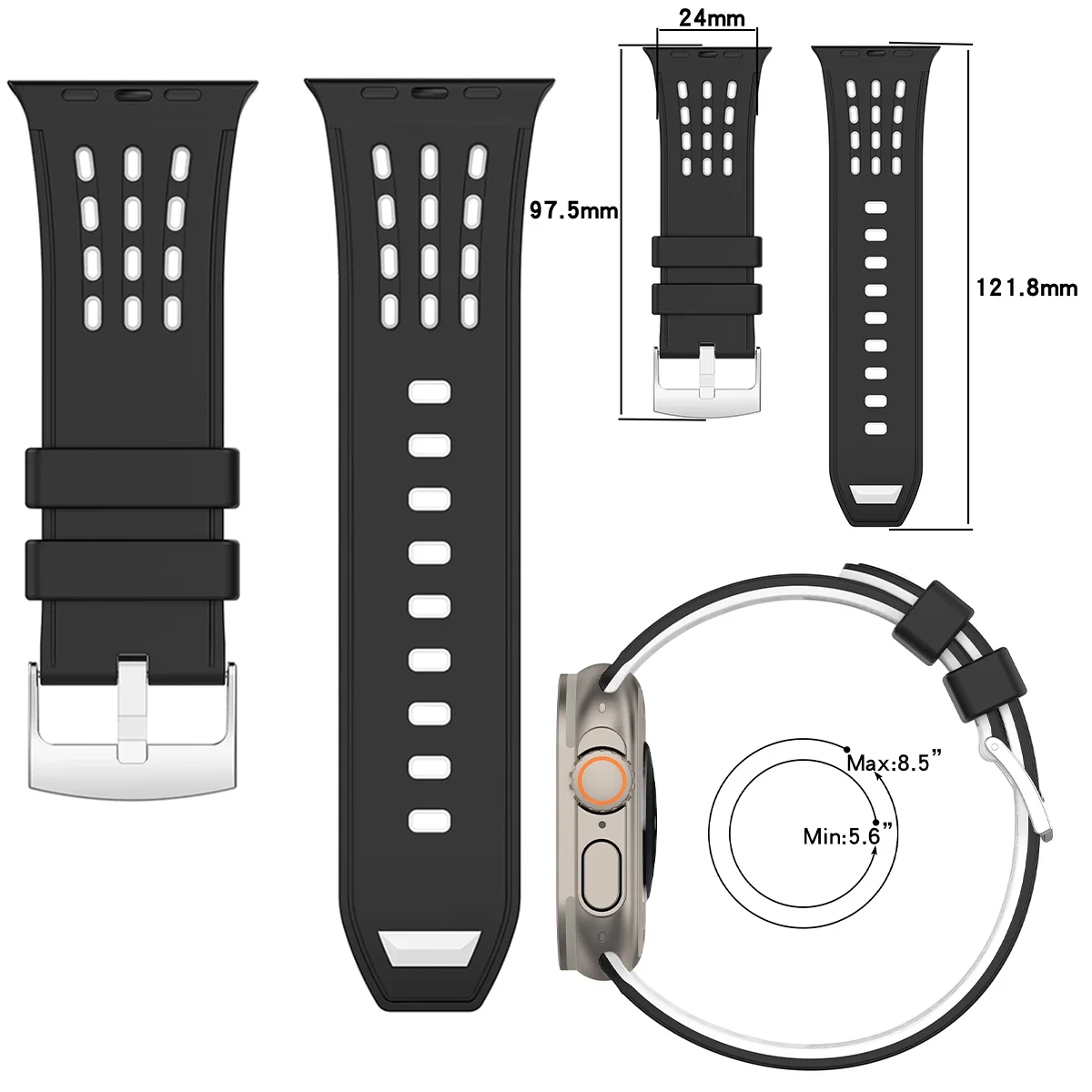 Two Color Silicone Strap For Iwatch Ultra 3/2 49mm 42 44 45 46mm Elastic Sport Band For Apple Watch Series 11 10 9 8 7 6 5 4 se