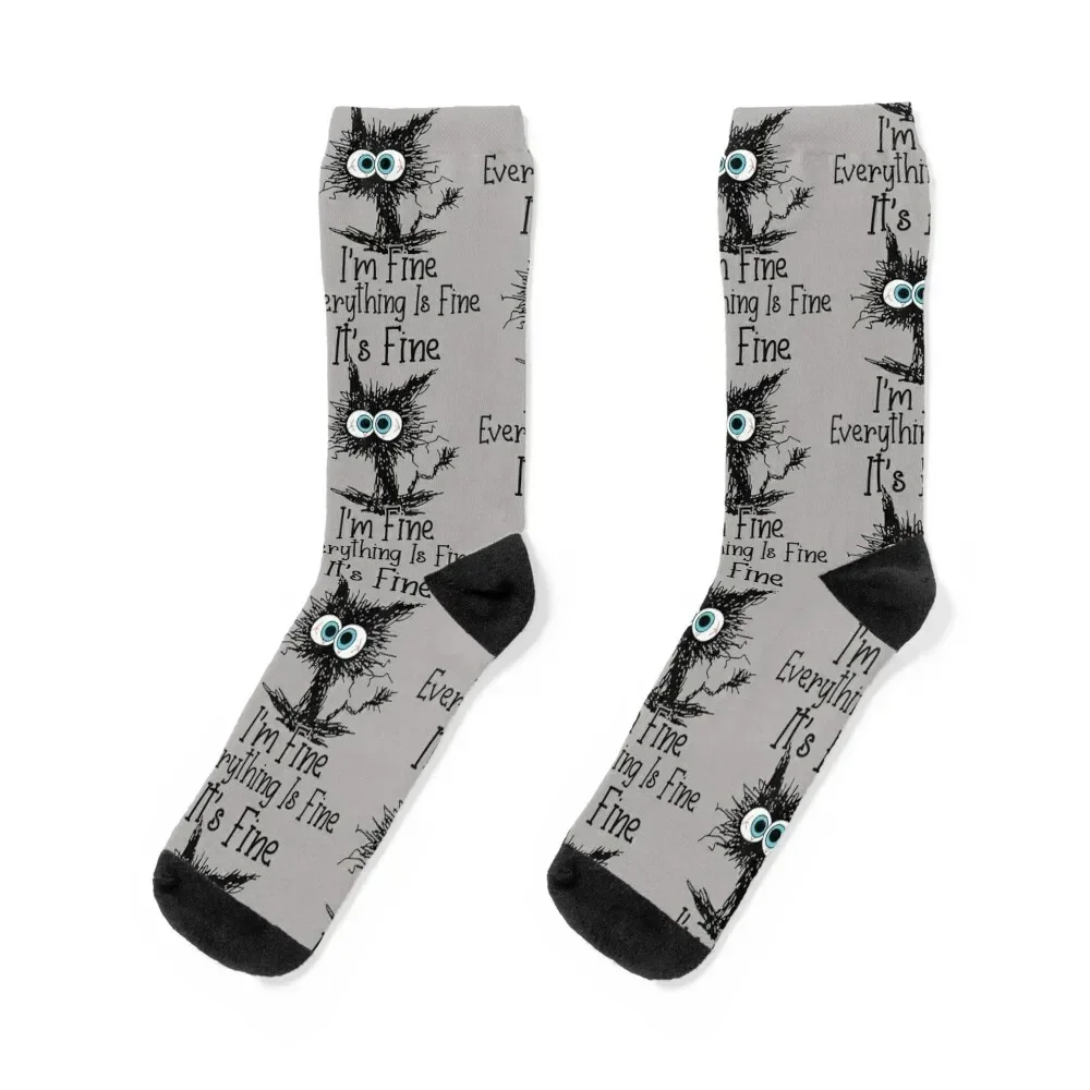 It's Fine I'm Fine Everything Is Fine Funny cat Socks set tennis basketball Antiskid soccer Man Socks Women's