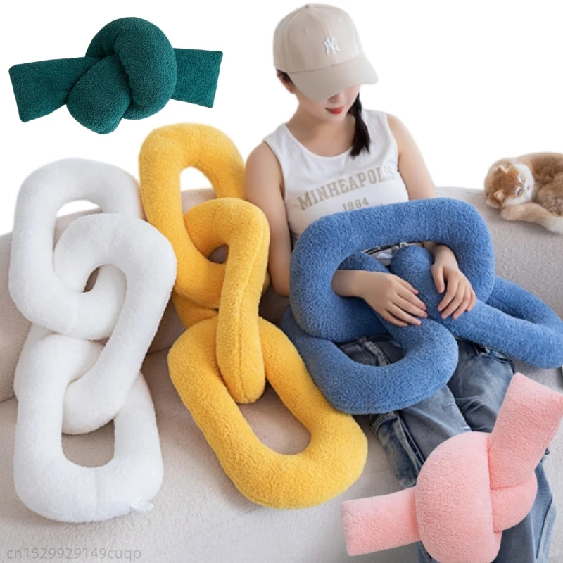 60-130cm Simple INS Style Colorful Gaint Plush Throw Pillow Knot And Chain Plush Pillow Super Soft Warm Hug Home Decor