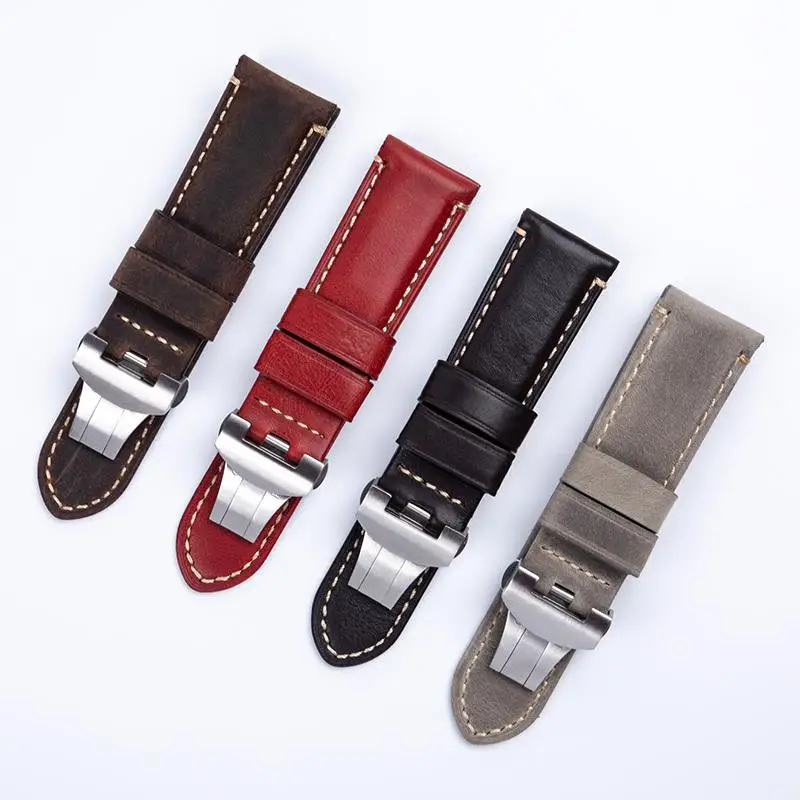 NFR Soft 24mm Italy First Layer Genuine Leather Watchband For Panerai Strap For PAM441/111 With Butterfly Buckle Bracelet