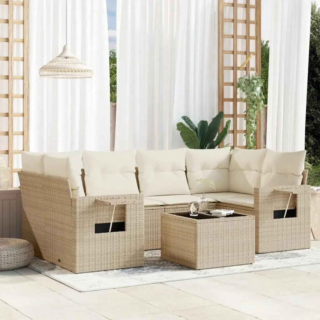 

Beige Garden Sofa Set with PE Rattan Powder Coated Steel Frame and Tempered Glass Top