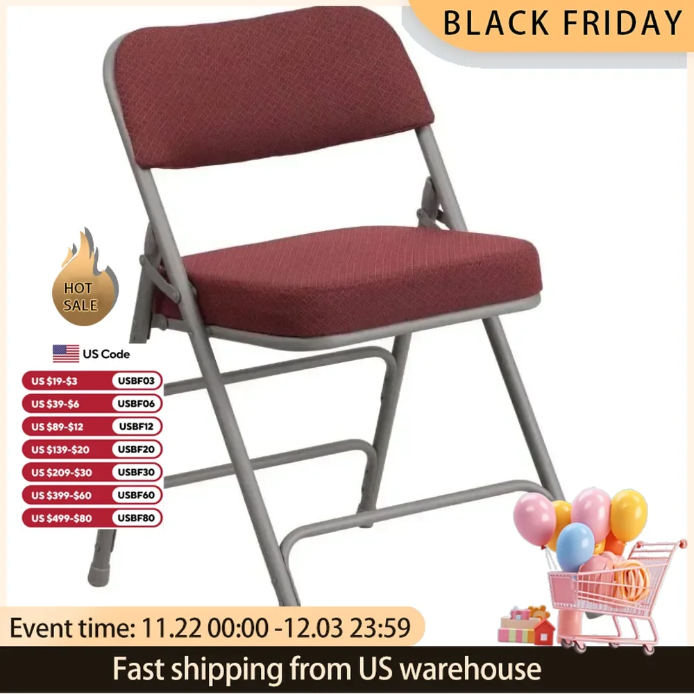 

Folding Chair Curved Triple Braced & Double Hinged Burgundy Pin-Dot Fabric Metal 20"D X 18"W X 29.5"H 23.2 Pounds Folding Chair