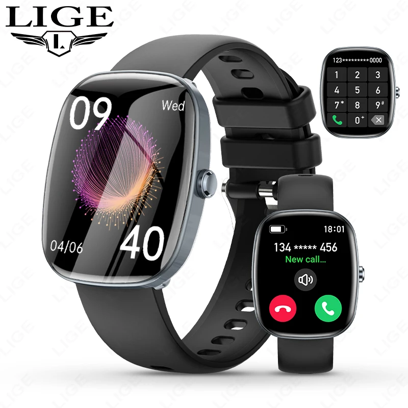 

LIGE Fashion 1.83 inch HD Screen Smart Watch Women IP68 Waterproof Bluetooth Call Men Watches 24-hours Health Monitor Smartwatch