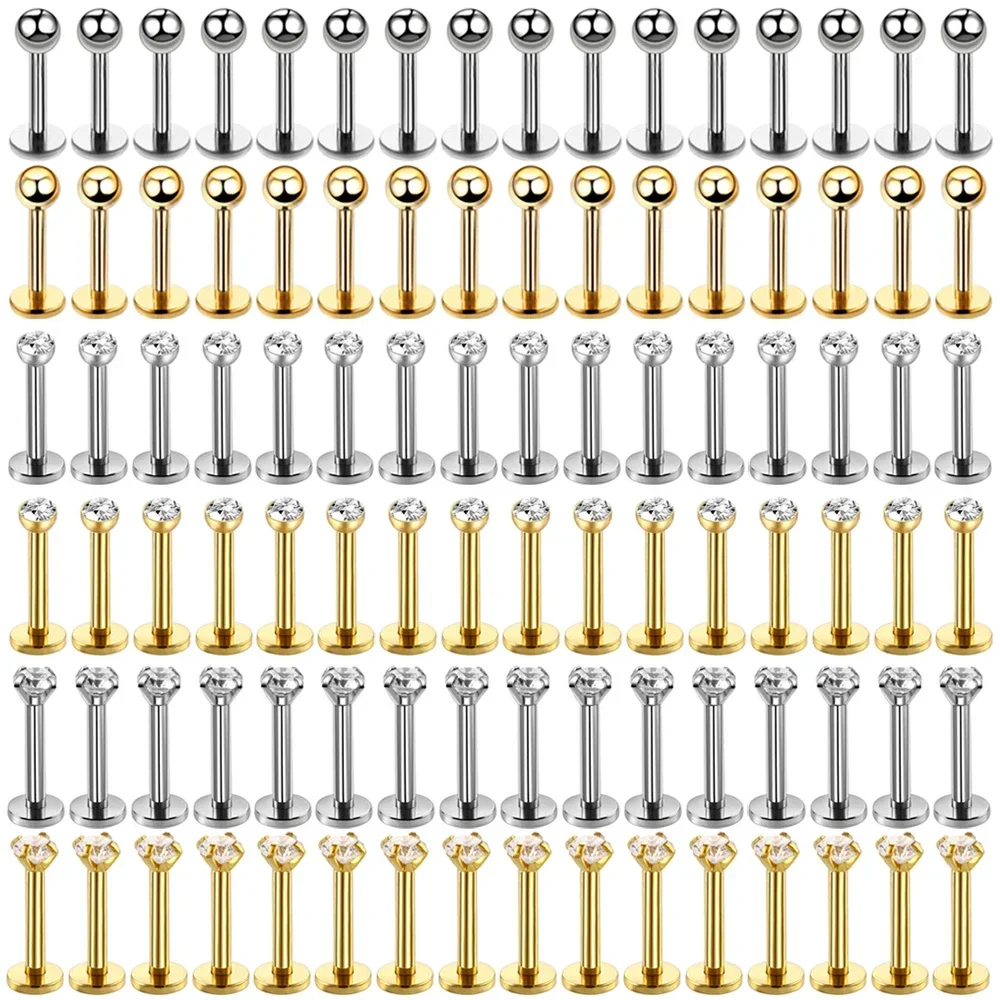 10Pc/50Pc G23 Ttianium Labret Ear Lip Stud Jewelry Square CZ Stone Cartilage Tragus Earring Tongue Studs Threaded Body Jewelry