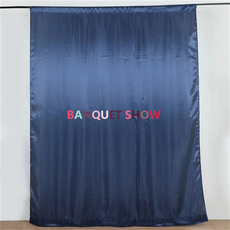 Navy Blue Ice Silk Satin Curtain Panel Wedding Backdrop Drapes Photo Booth Backdrops Stage Background For Event Party Decoration