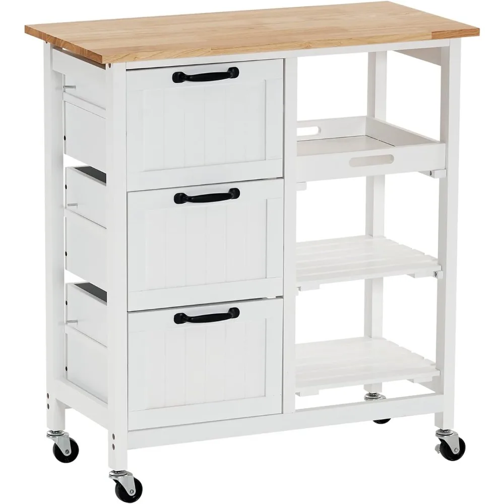 Kitchen Island, Rolling Kitchen Storage Cart with 3 Drawers 3 Tier Holders Serving Bar Cart Coffee Bar Small Kitchen Micr