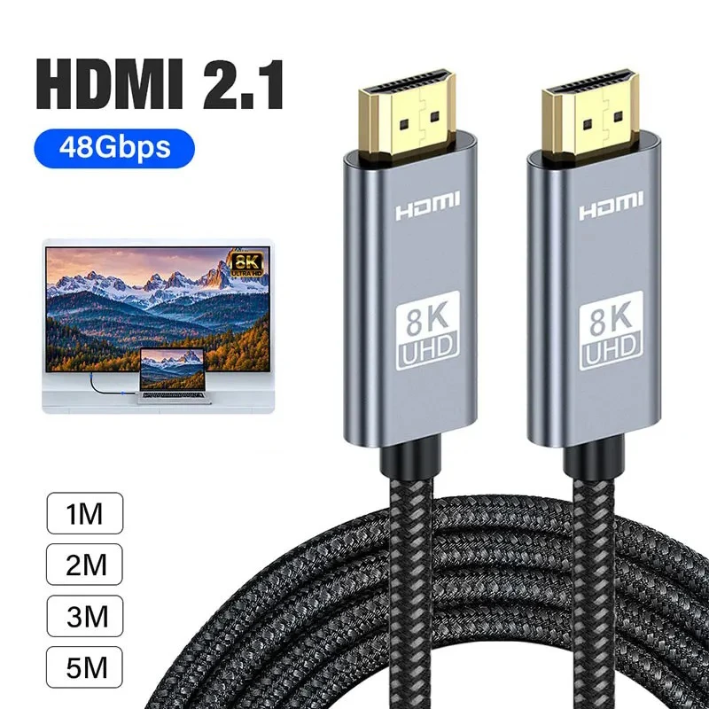 HDMI 2.1 Cable HDMI Cord 8K 60Hz 4K 120Hz 48Gbps Adapter UHD HDR Ultra High Speed HDR for HD TV Projector Laptop PS4 PS5