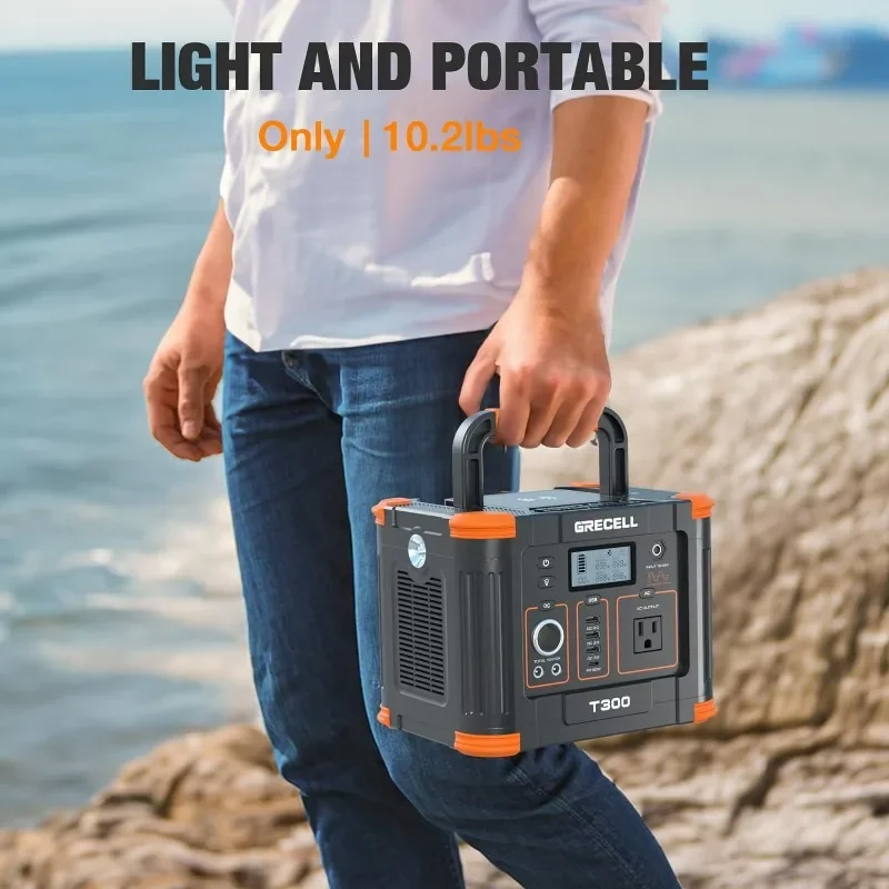 Portable Power Station 300W (Peak 600W), GRECELL 288Wh  with 60W USB-C PD Output, 110V Pure Sine Wave AC Outlet Backup Lithium