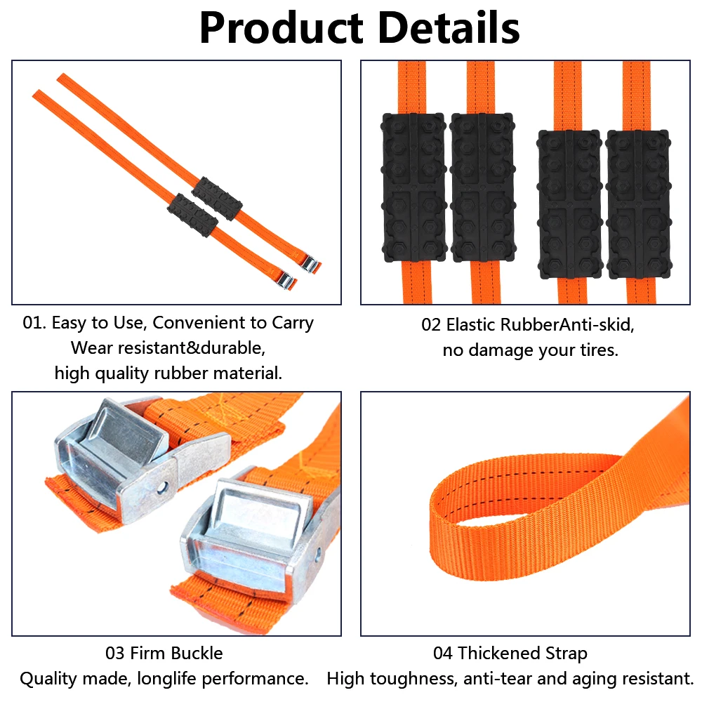 Durable PU Anti-Skid 1 PCs Tire Chain Straps For Snow Mud Ice Tire Chain Straps
