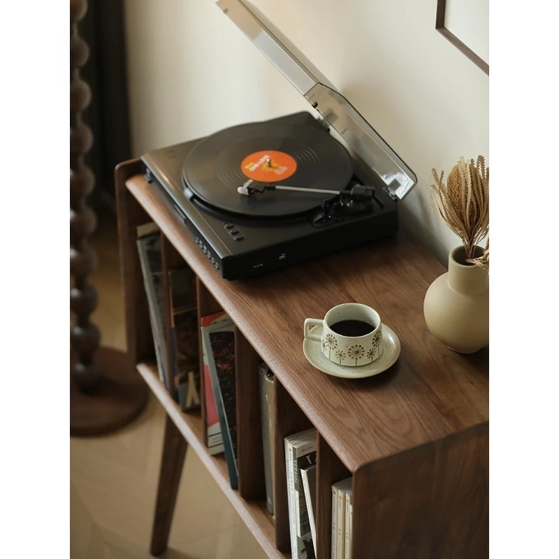 North American black walnut vinyl record cabinet, log tall storage cabinet