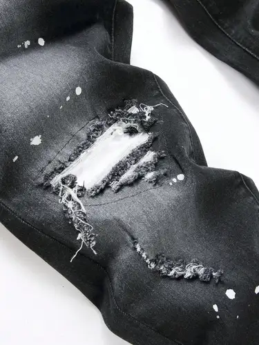 Imagen 2 del producto Pantalones vaqueros plisados de color azul agrietado para hombre, ropa de calle con agujeros, rasgados, desgastados, elásticos, ajustados