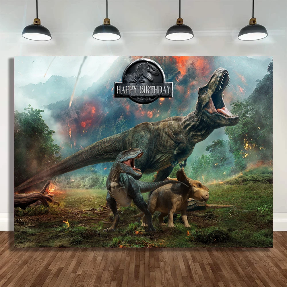 Jurassic World Party Running Dinosaur Background Volcano Eruption Customize Name Children Backdrop For Photography Room Decor