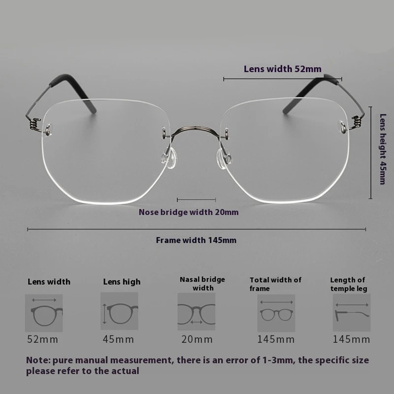 Occhiali da lavoro senza montatura in titanio - Cerniera senza viti, leggera 4,2 g, moda unisex