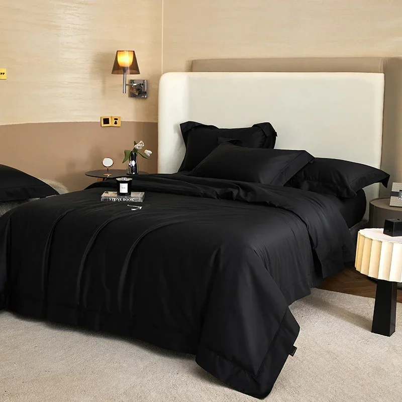 1400TC Egyptian Cotton Bedding Set, Luxury High Quality, Soft, Silky, Black, Duvet Cover, Flat, Fitted Bed Sheet, Pillowcases