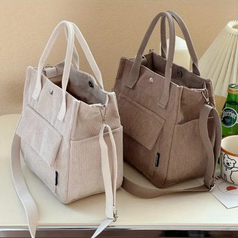 

Сумка-тоут из вельвета, которую можно стирать вручную, с множеством карманов, повседневная сумка через плечо или на плечо, однотонная сумка-сэтчел для ежедневного использования