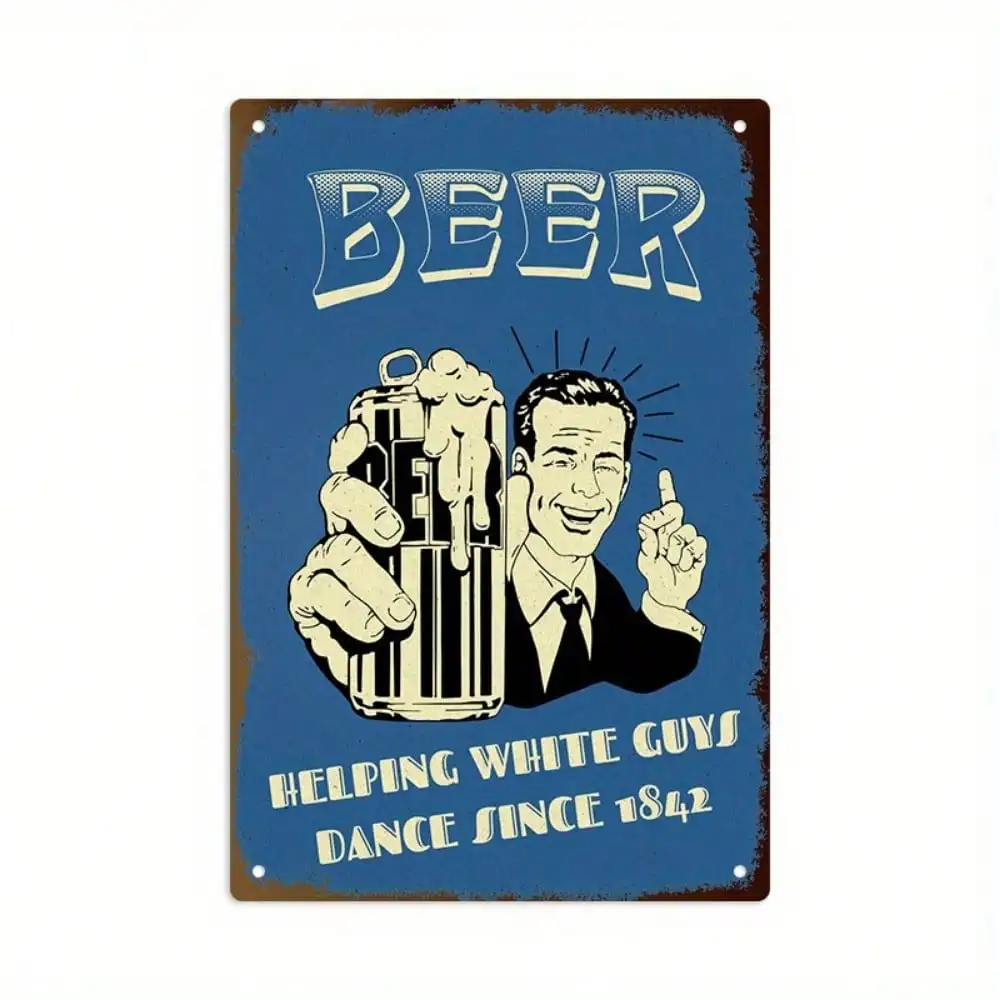 1 قطعة علامة القصدير البيرة خمر "المساعدة في الرقص الأبيض منذ عام 1942"، فن جدار مضحك لغرفة المعيشة والحفلات، 8x12In/20x30Cm #6