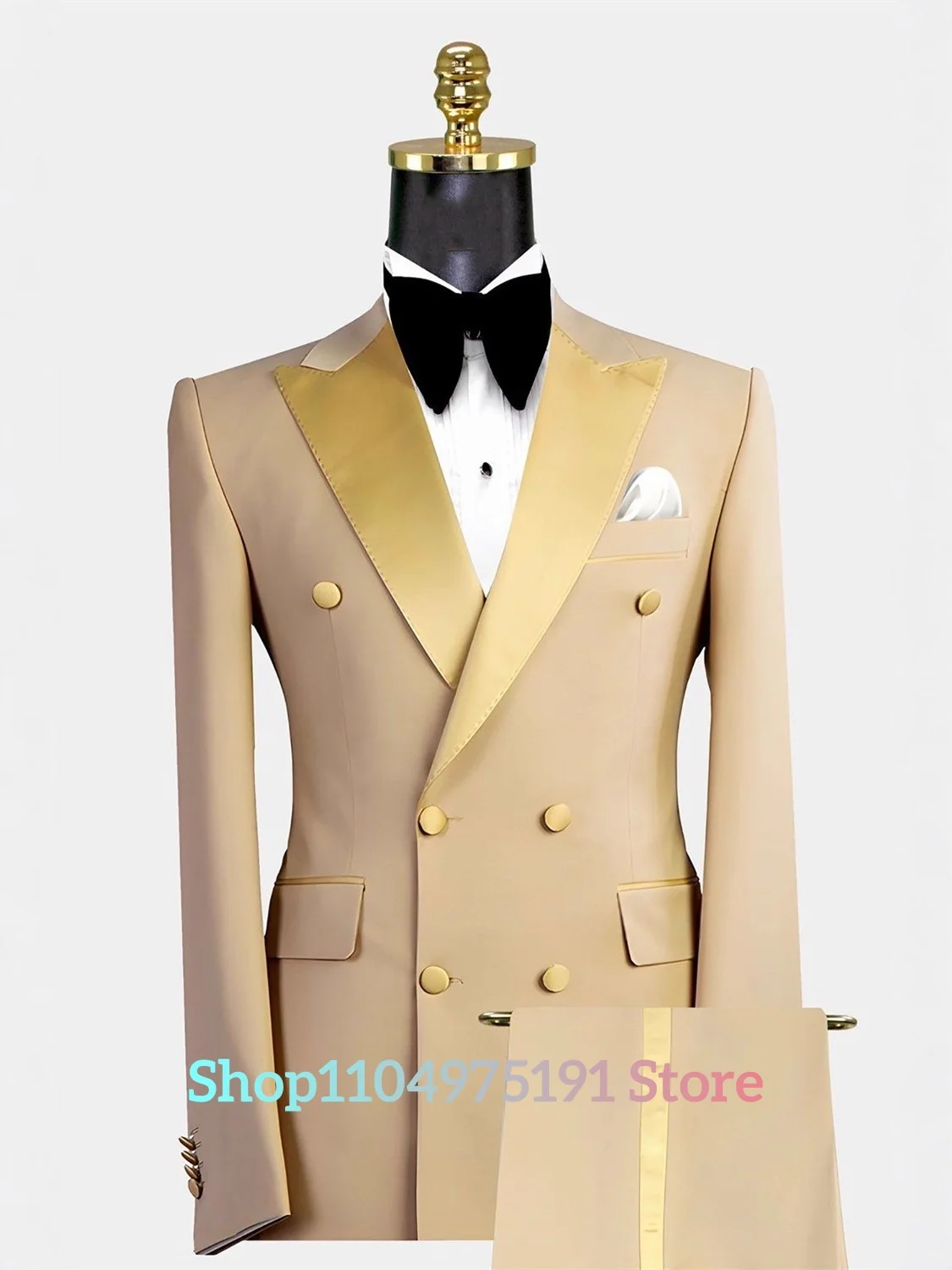 بدلة زفاف رشيقة للرجال، بدلة سهرة مزدوجة الصدر للعشاء المضيف، بدلة رجالية مكونة من قطعتين (سترة + بنطلون) رداء حفلات #5