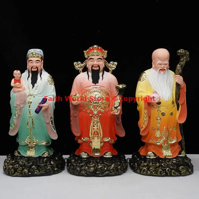 a set FU LU SHOU 3 Gods Southeast Asia HOME Altar Family worship efficacious FENG SHUI statue bless health wealth Good luck