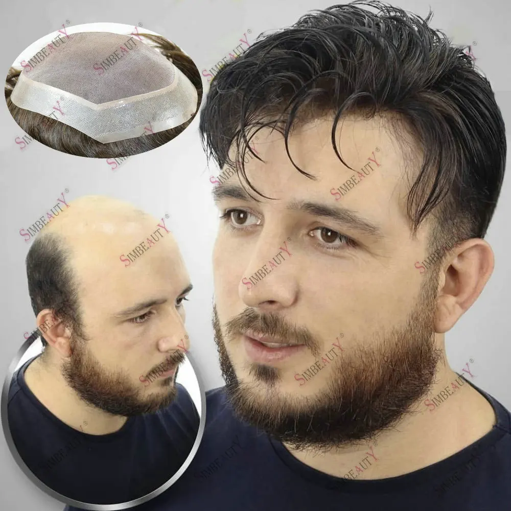 100% Male Human Hair Toupee for Men Druable Mono Lace with PU Base Capillary Prosthesis Replacement System Breathable Male Hair