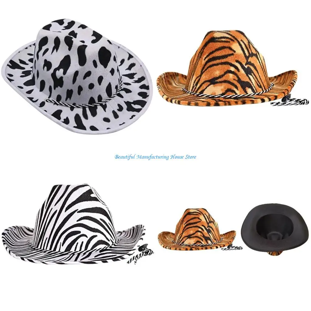 

E56A Animal Print Cowboy Hat for Men and Women Western Styles Cowgirl Hat Summer