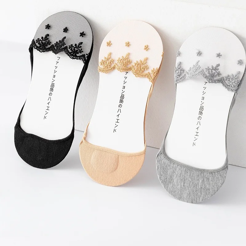 Women's Invisible Lace Socks No Show with Anti Slip Gel Grips Stay on Heel Ultra Thin Comfortable Socks for Summer Fashion image 2