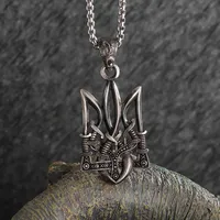 Retro Neptune Poseidon Trident Pendant Ukraine National Emblem Necklace Men\\\\'s Fashion Cool Trendy Jewelry