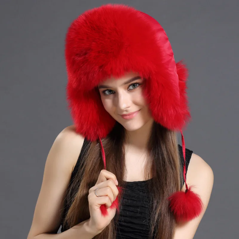 Real Fox Fur Hat For Women Winter Fashion Warm Lei Feng Hats Russians Outdoor Skiing Caps Natural Fur Hat Furry Thick Fur Cap