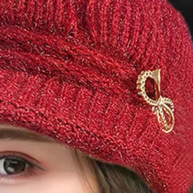 Winter Warm Hat Knitted Hat Casual Fashion Mom Cap Grandmother Hat Plush Thickened Fleece-Lined Warm Wool Christmas Gift