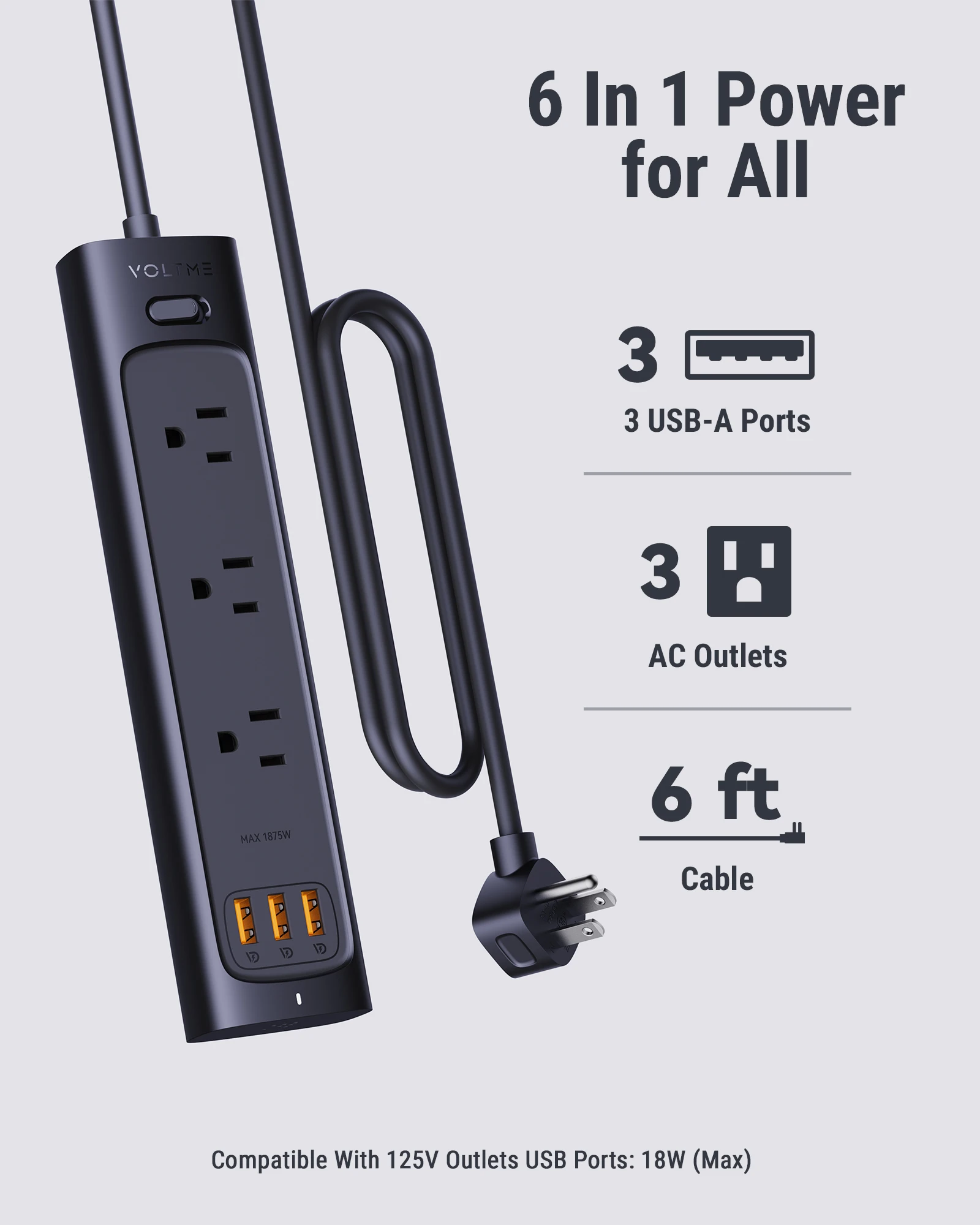 Voltme Vito18 W Desktop Charger, power strip, surge protector, fast charging station, for iPhone 14, 13, Xiaomi, Samsung, laptop