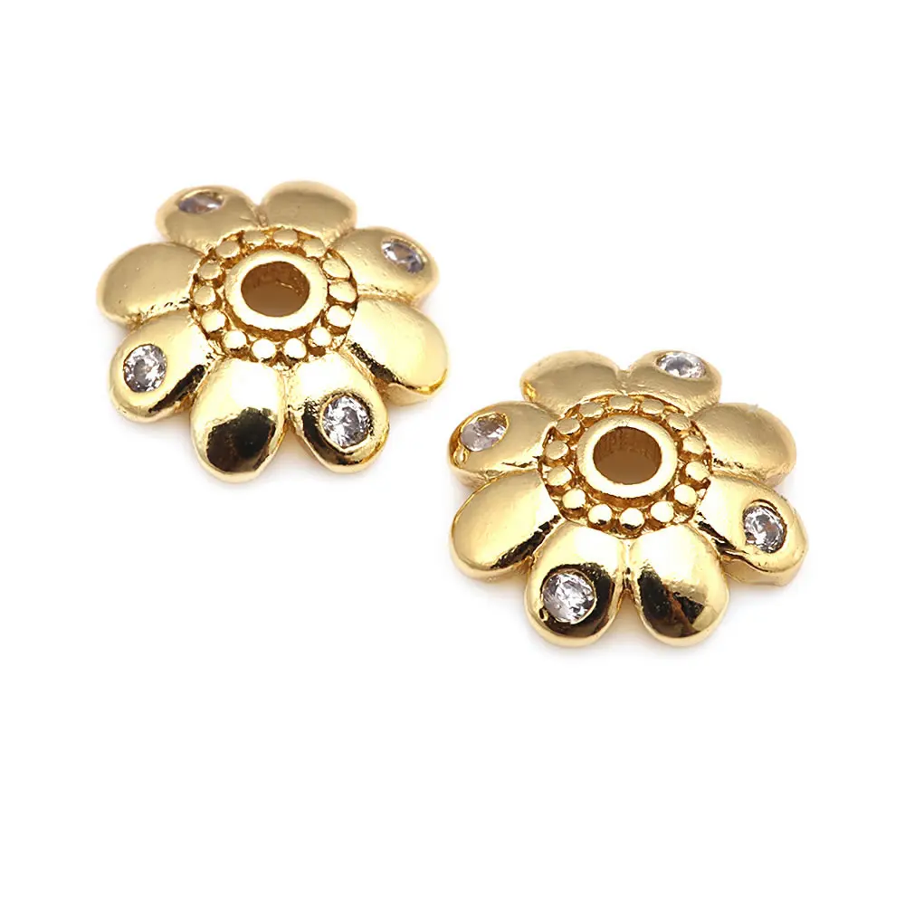 18K Gold Color Brass and Zircon Flower Beads Caps High Quality Diy Jewelry Making Supplies Necklace Earrings Accessories