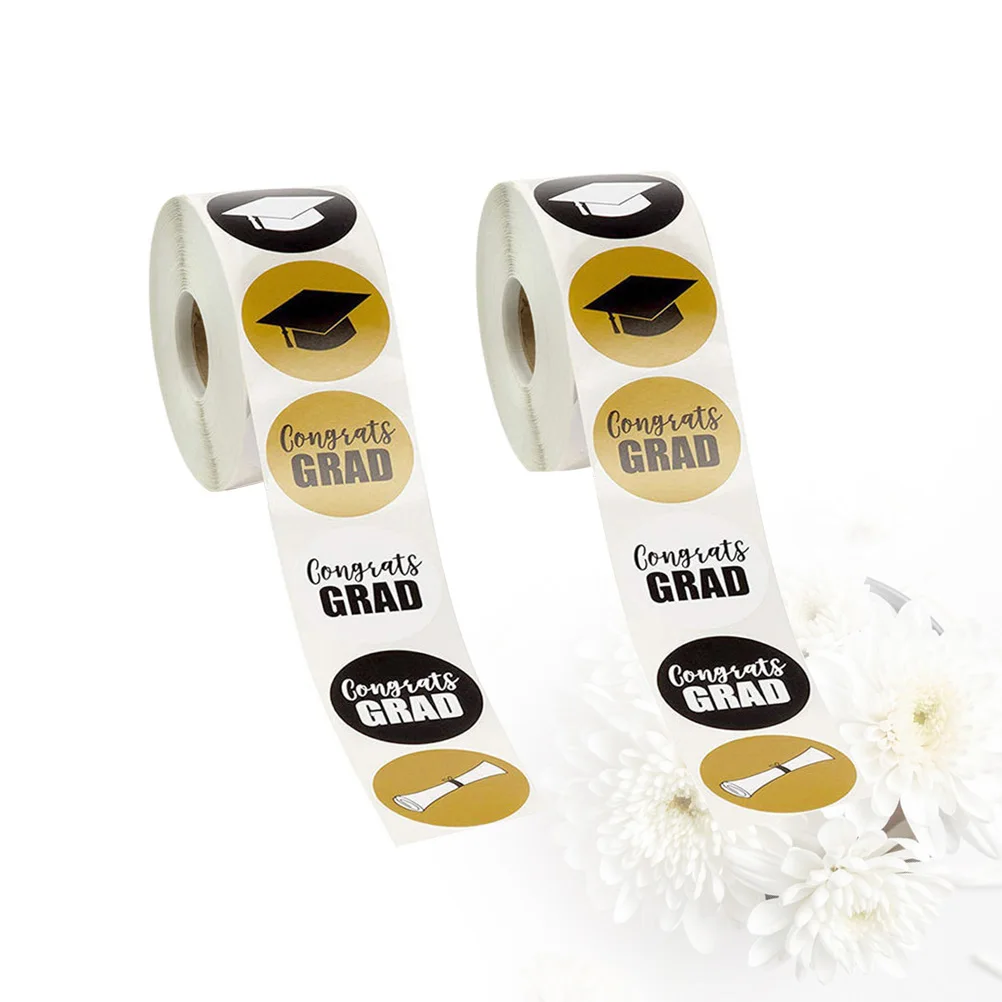 

2 Rolls Graduation Season Round Stickers Self-Adhesive Stickers Creative Graduation Stickers Candy Gift Packaging Stickers for H