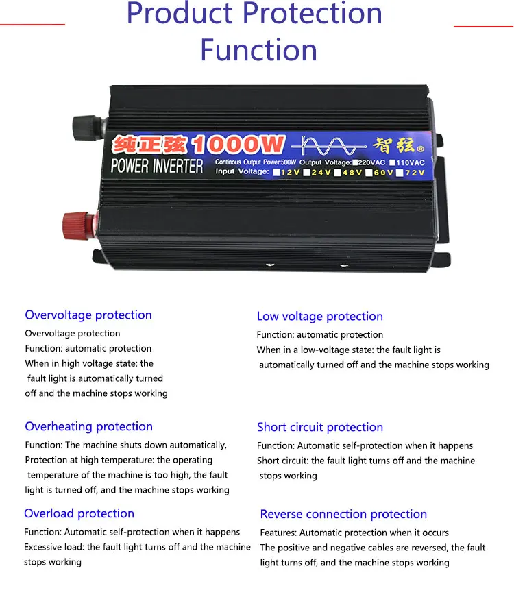 Pure Sine Wave Inverter 1000W 500W DC 12V 24V 48V AC 220V Power Inverter Frequency Converter 50hz 60hz Car Inverter Transformer- view 6