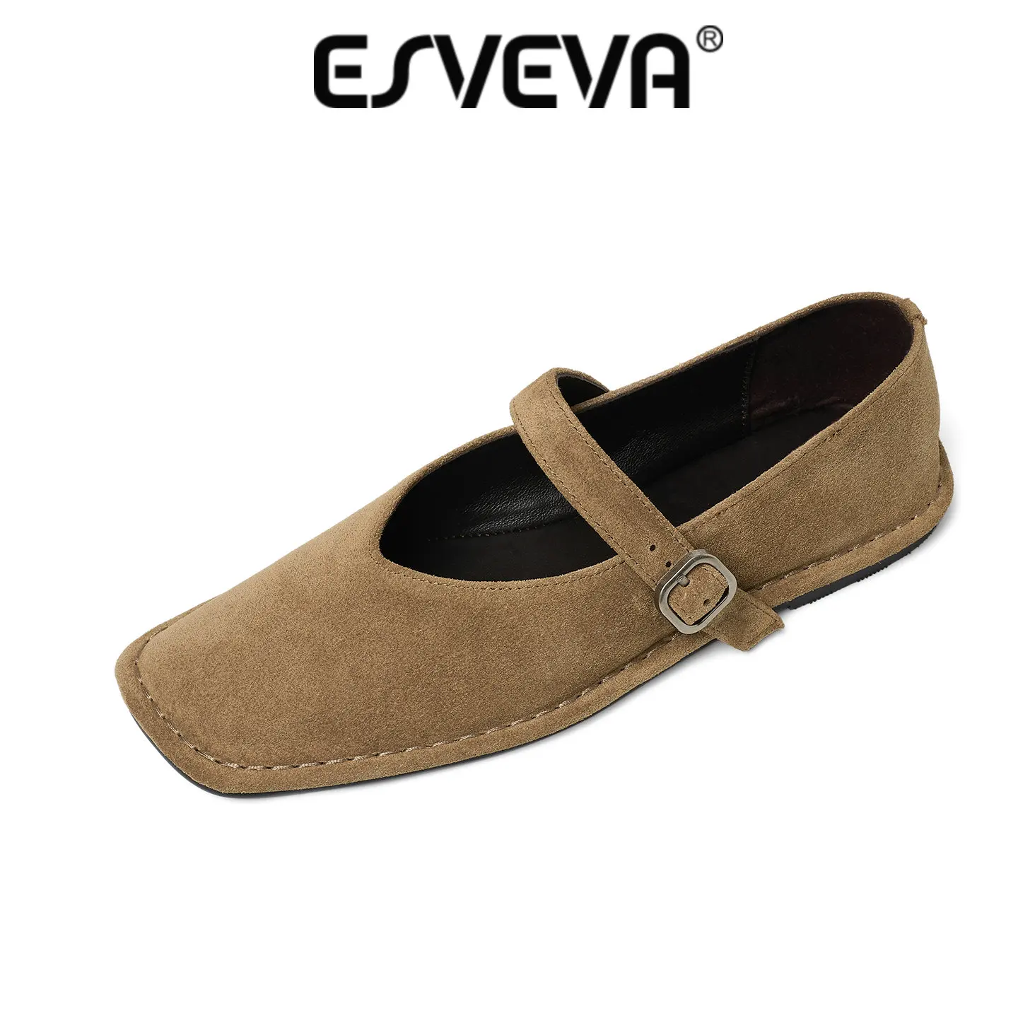 Women's Genuine Leather Mary Jane Flats with Square Toe