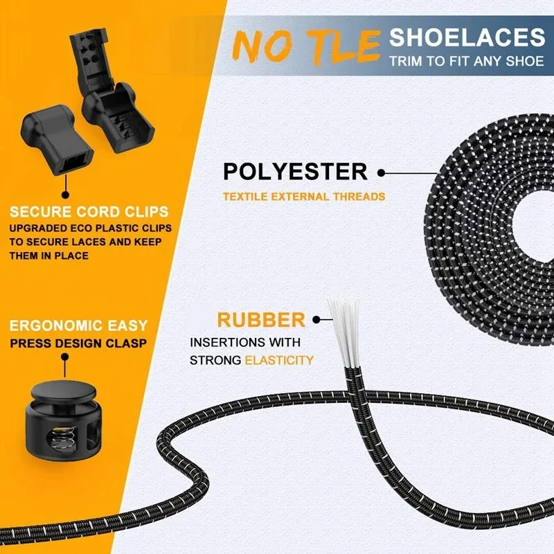 Unisex Lazy Round Rubber Shoelaces Elastic Stretch No Tie Design Quick on Off Tieless Shoe Strings