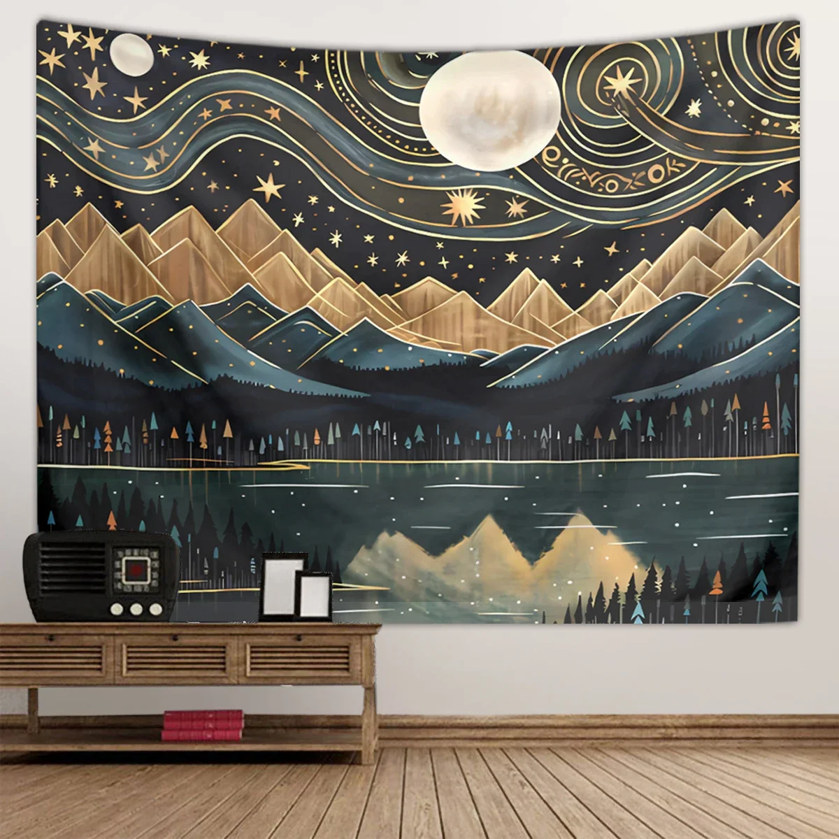 1pc Bohemian tapestry, mountain forest natural landscape tapestry, starry sky and moon bedroom decoration wall hanging