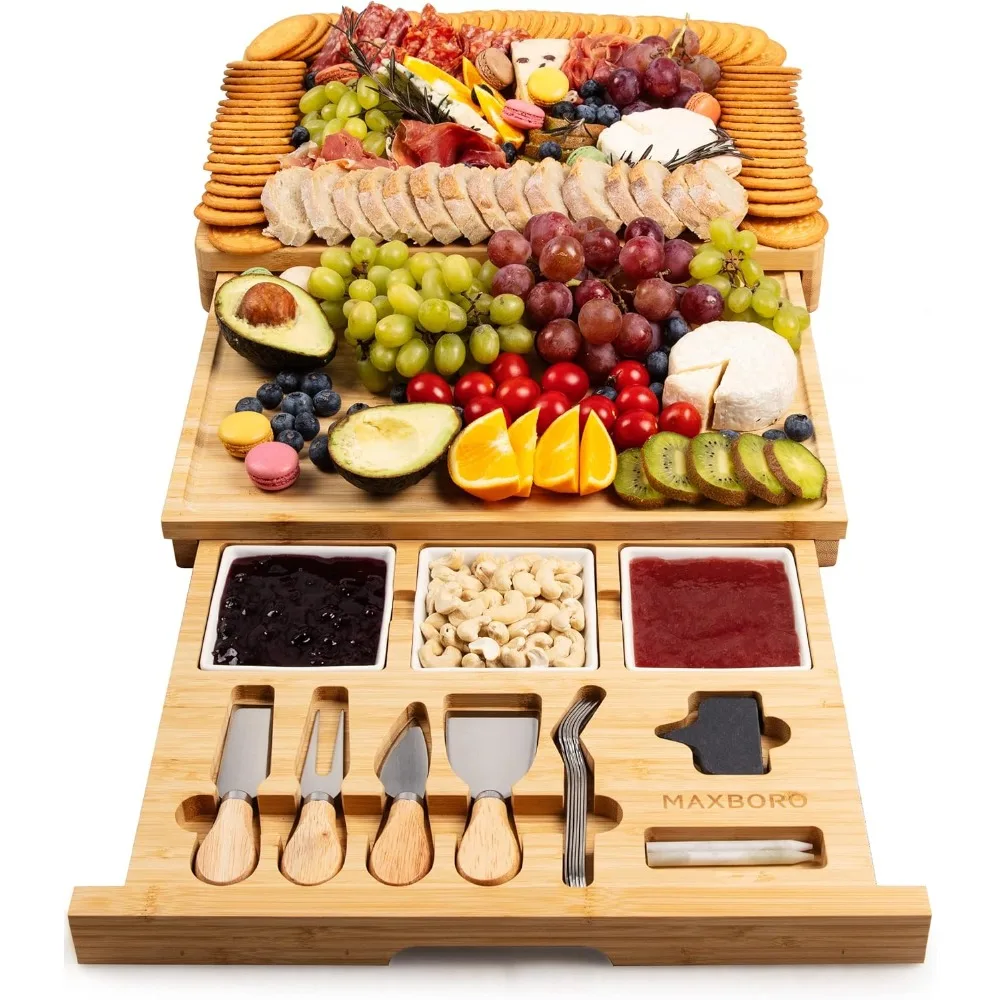 

Extra Large Charcuterie Board Set, for Mom from Daughter Son, Premium Bamboo Cheese Board and Knife Set, Cool Meat & Cheese