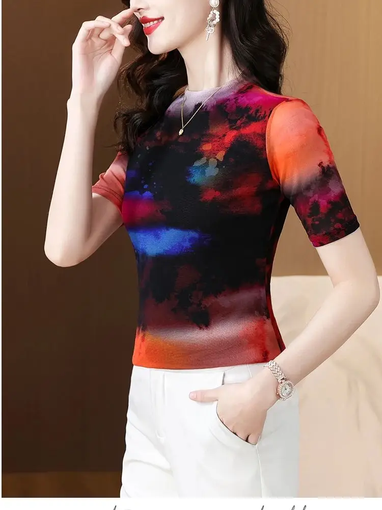 Spring Summer Summer T Shirt Women Short Sleeves Tee Shirt High Elasticity Thin Dancing T-shirt Female Top