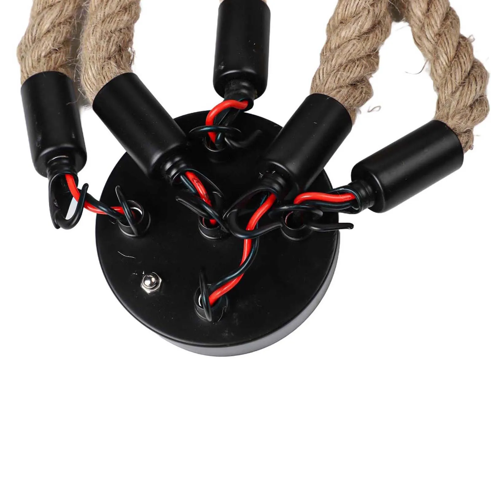 

Люстра без шпагата, пеньковая веревка, 5-головная потолочная люстра E27, земляной желтый, ручная работа, промышленная лампа IP20