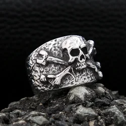Punk Vintage Stainless Steel Crossbones Pirate Skull Ring For Men Boys Biker Hip Hop High Quality Fashion Jewelry Gift Wholesale