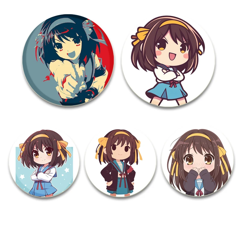 Anime Brooch Pin Cosplay Suzumiya Haruhi Nagato Yuki Koizumi Itsuki Cute Cartoon Badge Decor Fans Collect Friends Gift 58mm