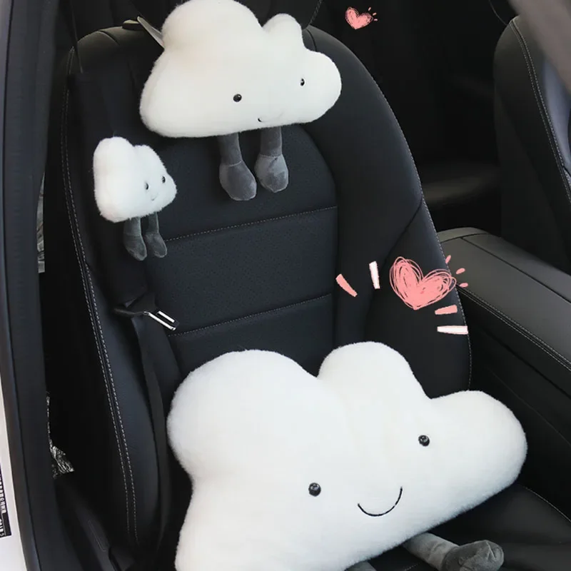 Cute Car Pillow Plush Cushion Car Safety Pillow Automobile Safety Belt Shoulder Pad Universal Vehicle Headrest Waist Cushion