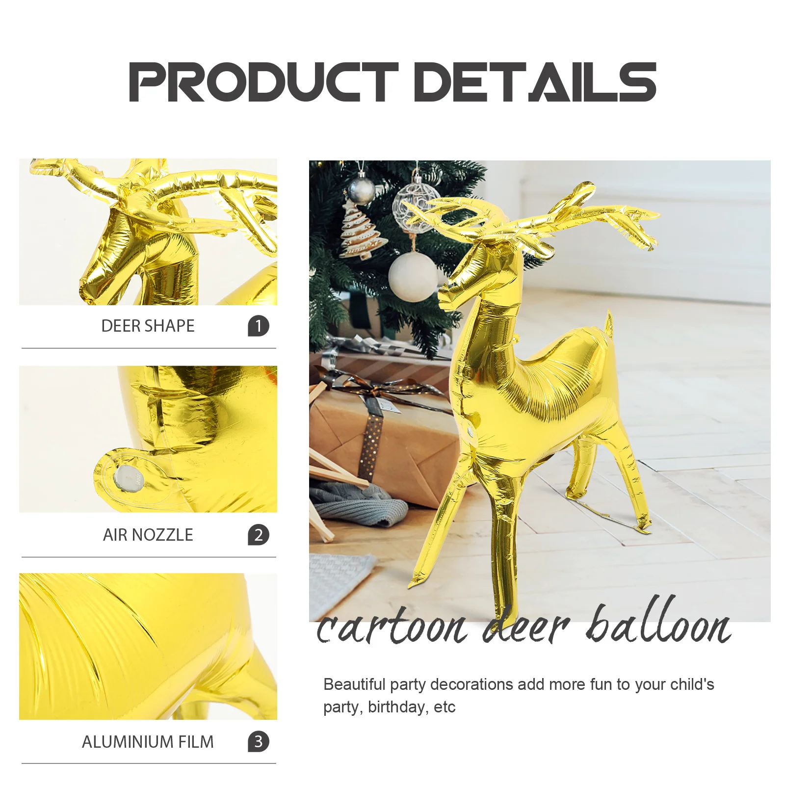 

10Pcs Cartoon Deer Balloon Christmas Decoration Premium Aluminum Film Reindeer Shaped Party Supply for Birthday Wedding Holiday