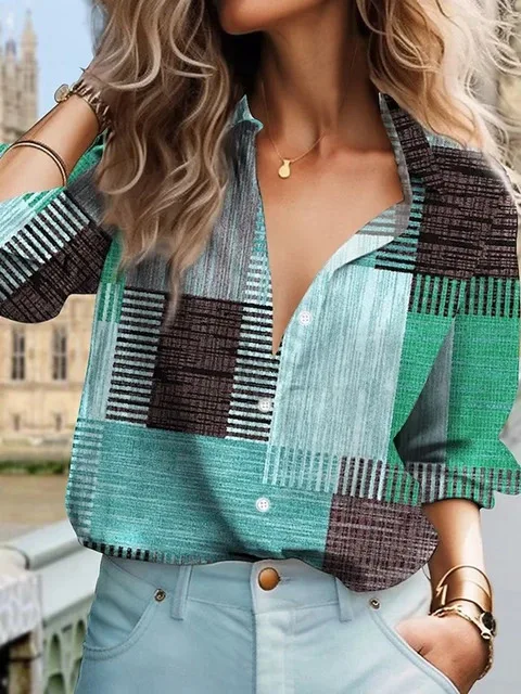 Geometric Series Women's 3d Digital Cardigan Fashion Long Sleeved Autumn Button Down Shirt Factory Direct SalesWG18