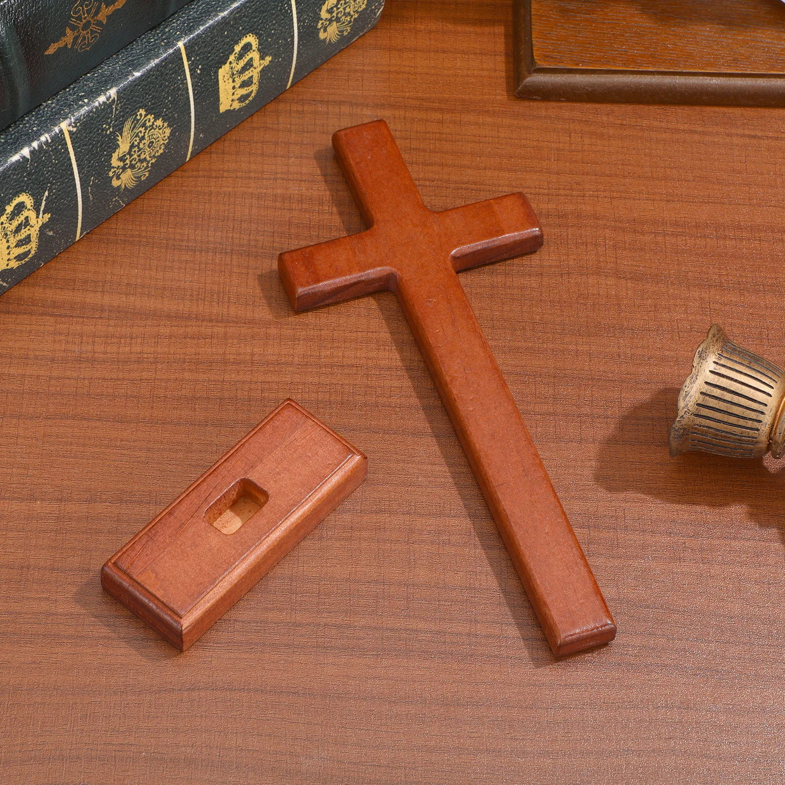 

Wooden Standing Cross 22Cm Beechwood Natural Grain For Spiritual Growth Christian Decor Tabletop Religious Ornament Church Home