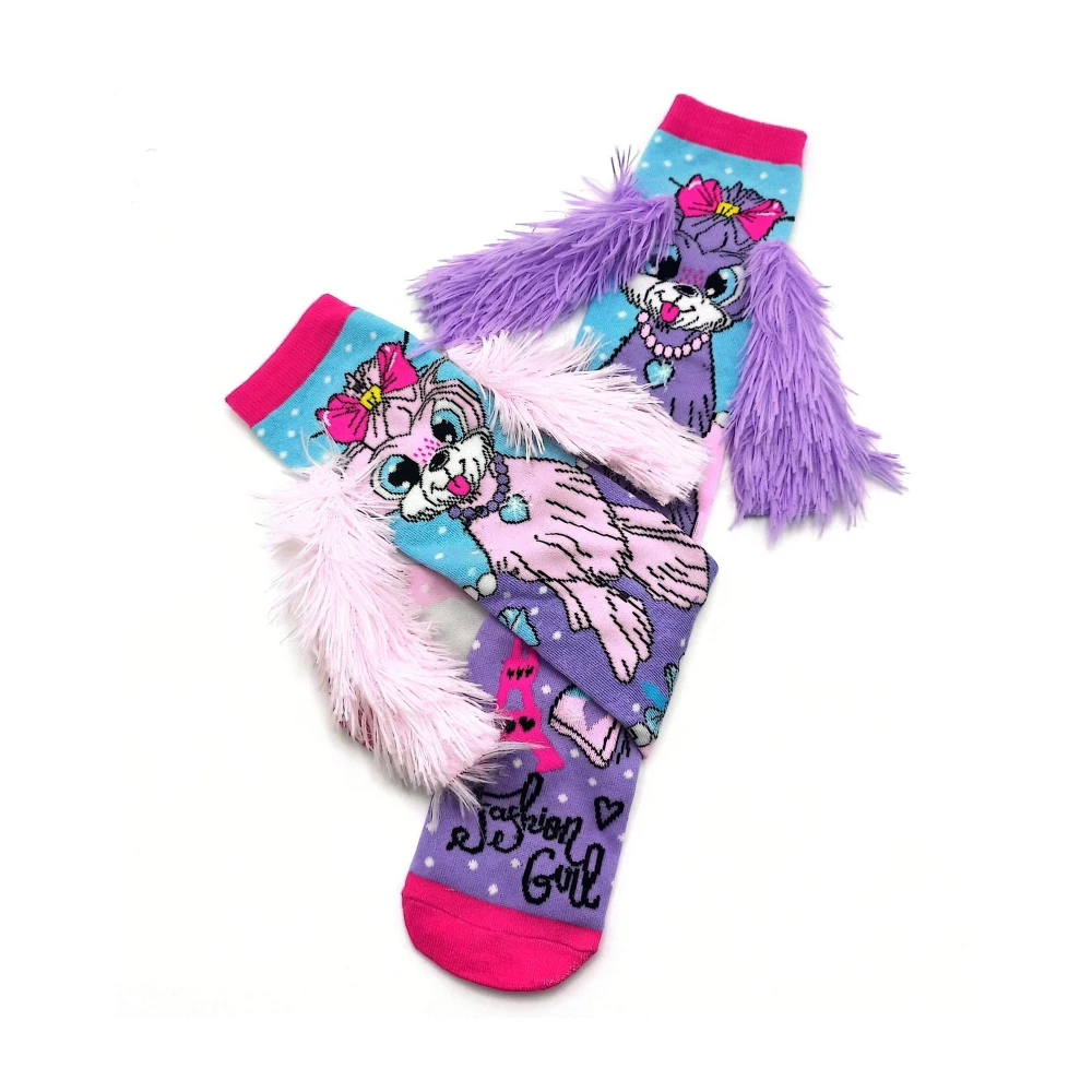 فكرة هدية عيد الميلاد: جوارب ممتعة بطبعة حيوانات للنساء، جوارب لطيفة مع جوارب طويلة للركبة بفيونكة وردية #5