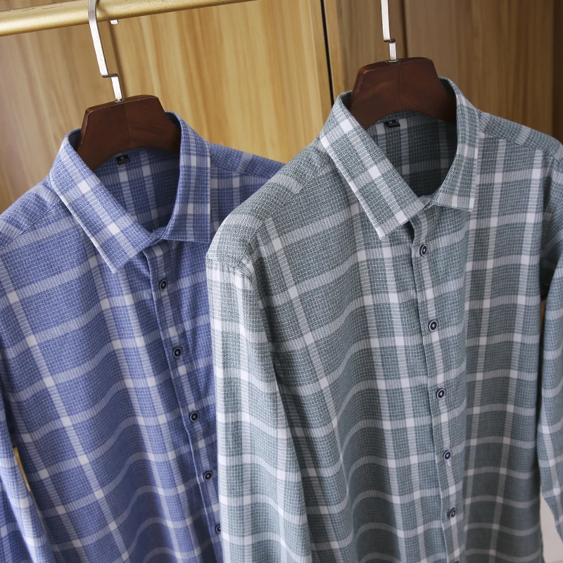 

Men's Long Sve Pure Cotton irt Stand Fit Iron Free Plaid Faion Urban Sle Youth All Season arp Collar Limited Qu...