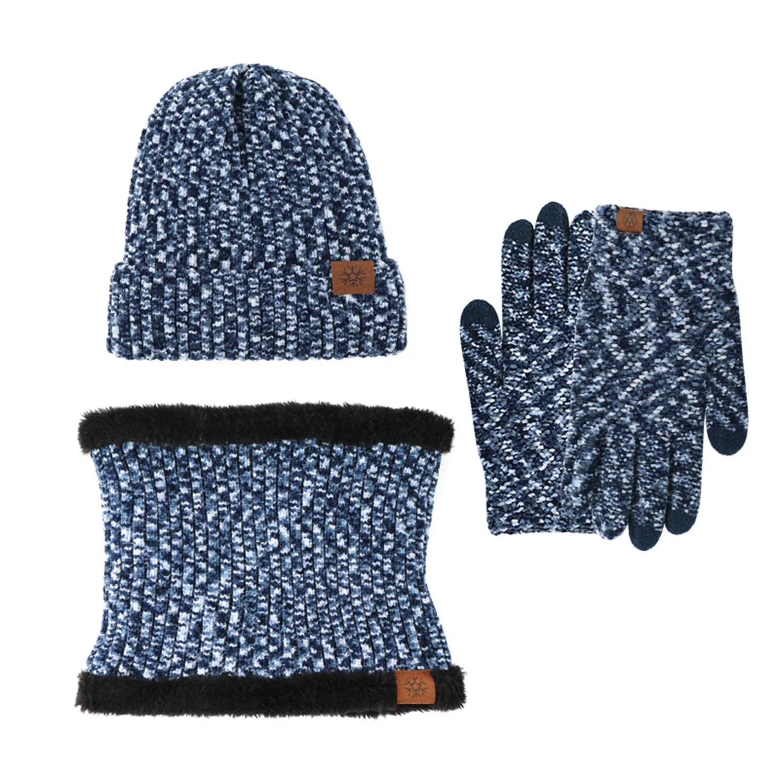 Conjunto de três peças de cachecol e luvas de malha para homens e mulheres, gorro, monocromático grosso, terno feminino, chapéu quente, moda inverno, 2024