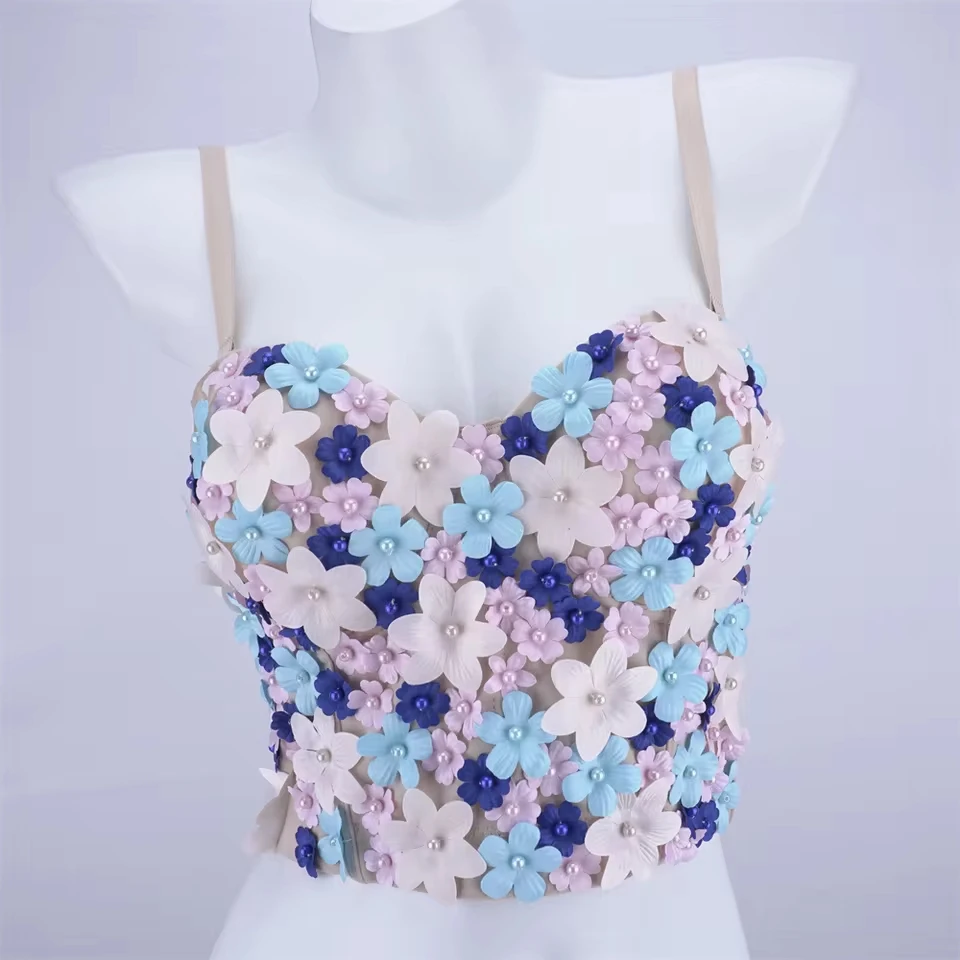 

New Slim Three-Dimensional Flowers Knitted Bust Sweet Wind Outside The Wear Corset Summer Underwear Bottoming Tops