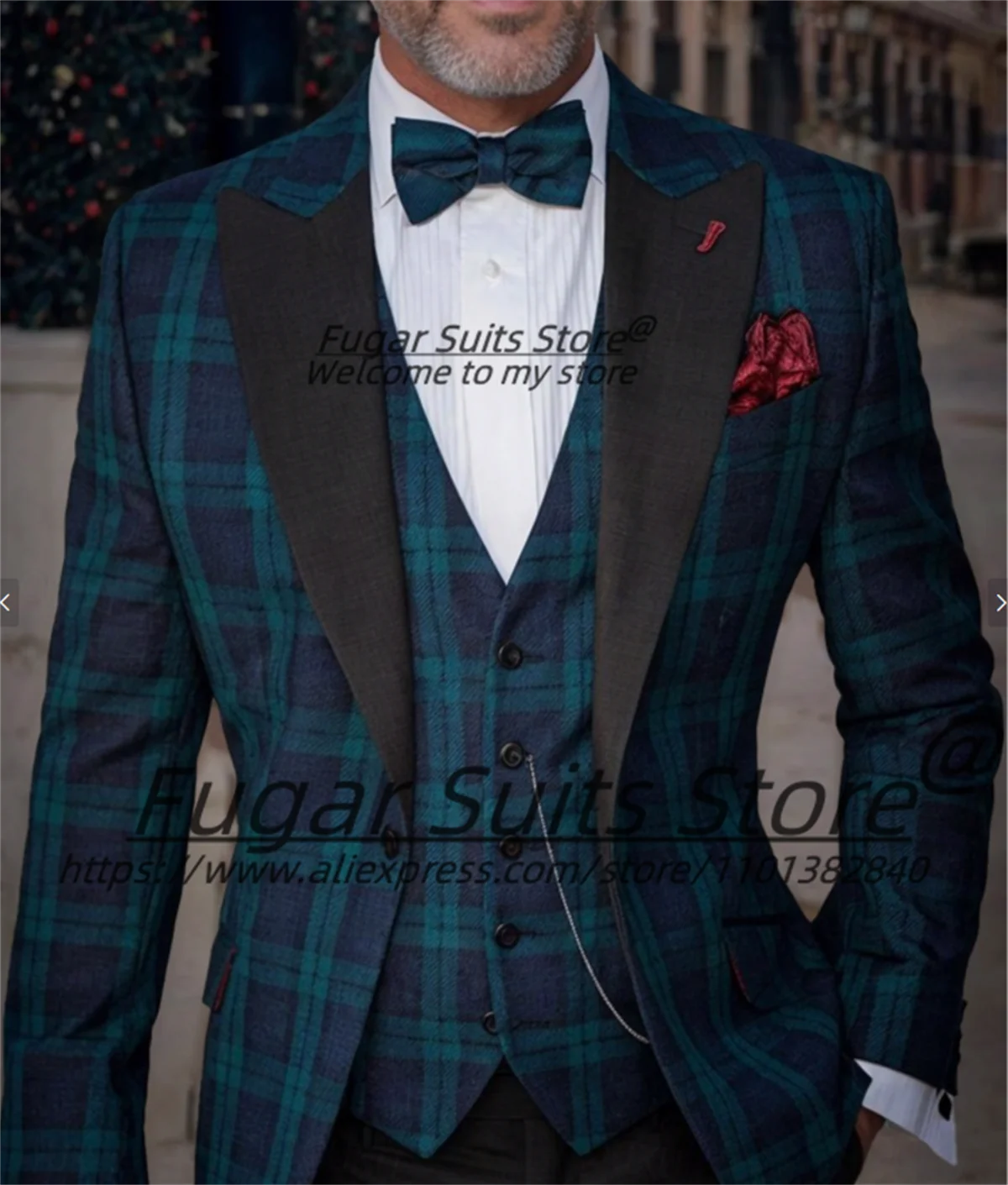 Customized English style Plaid Male Blazers Casual Peak Lapel Groom Tuxedos Prom Men Suits 3 Pieces Sets Slim Fit Ropa Hombre