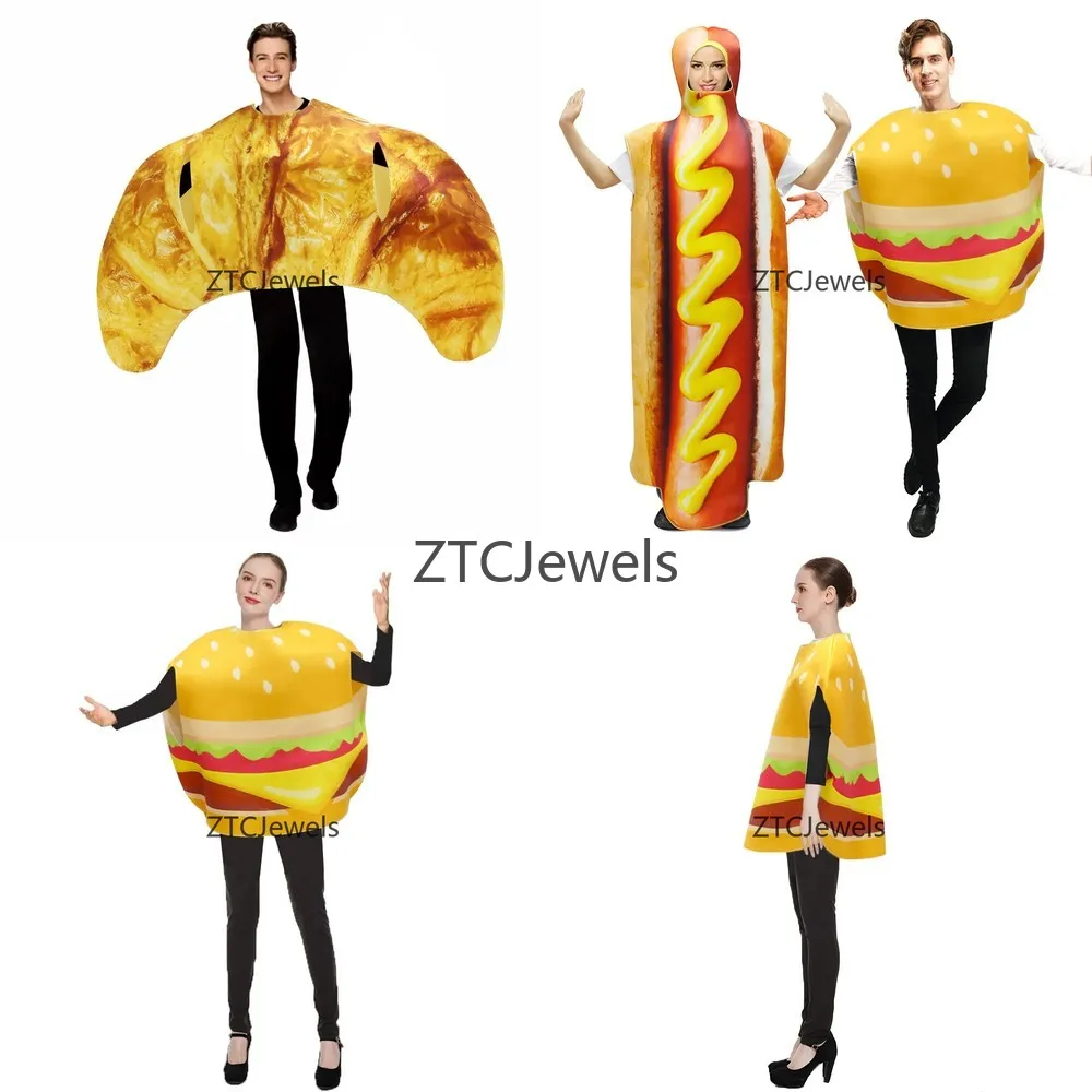 Funny Food Hamburger Hot Dog Croissant Cosplay Costume for Adults Carnival Party Dress Up Fancy Stage Show Outfits